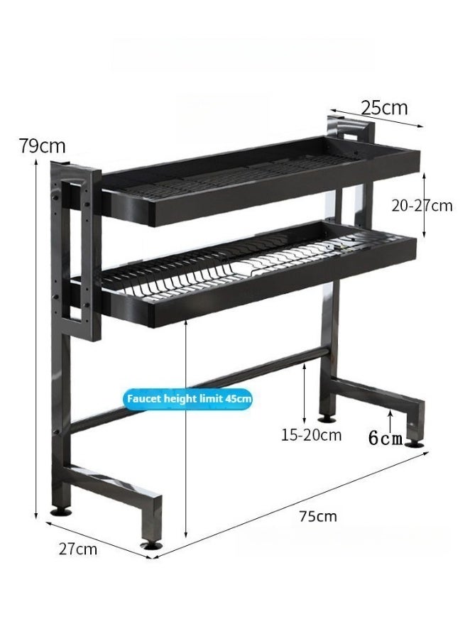 Dish Drying Rack - Large Over The Sink Dish Drainer Drying Rack , Large Capacity Stainless Steel Dish Rack, Multifunctional Kitchen Organizers and Storage Rack, 75cm-Double Layer Black - Image 2
